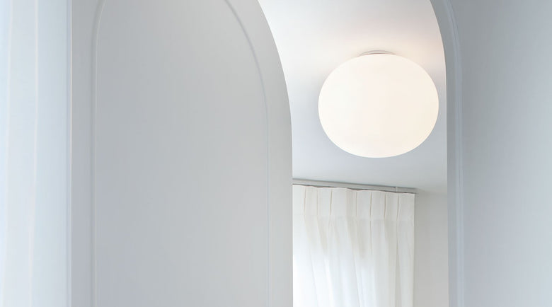 Flos Glo-Ball Ceiling 1 Lampada 33 cm parete soffitto bianco spenta, dettaglio del corpo lampada e dei materiali