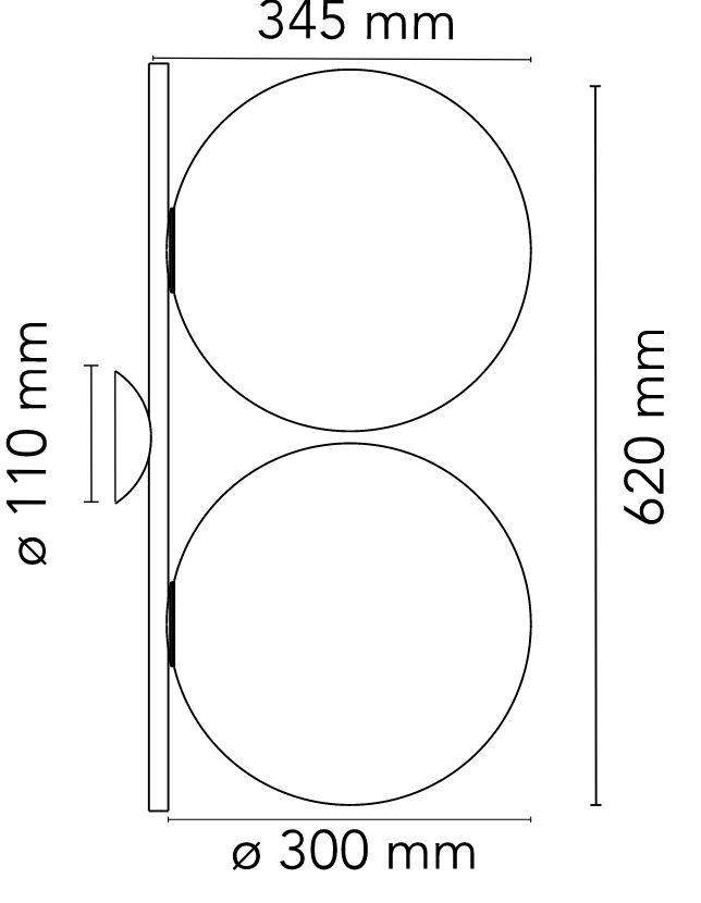 Flos IC Lights Ceiling/Wall 2 Double Lampada 62 cm parete spenta, dettaglio del corpo lampada e dei materiali