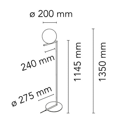 Flos IC Light Floor 1 Lampada da pavimento H.135 cm luce diffusa in ottone verniciato Nero