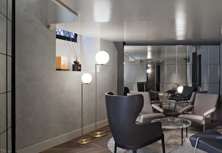 Flos IC Lights Floor 1 Lampada da pavimento Ottone, particolare del diffusore luminoso