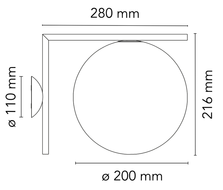 Flos IC Lights Ceiling/Wall 1 Lampada 20 cm da parete spenta, dettaglio del corpo lampada e dei materiali