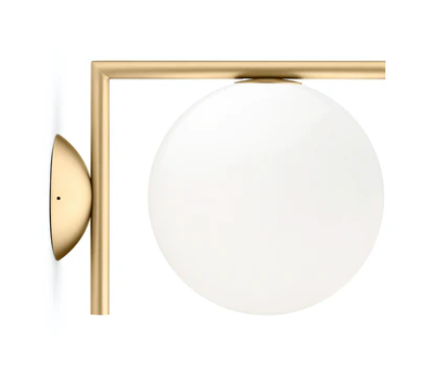 Flos IC Lights Ceiling/Wall 1 Lampada 20 cm parete soffitto in ottone e spazzolato accesa in ambiente, design e...