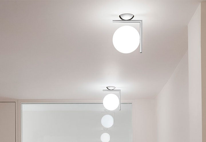 Flos IC Lights Ceiling/Wall 2 Lampada 30 cm da parete spenta, dettaglio del corpo lampada e dei materiali