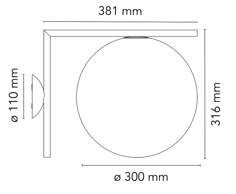 Flos IC Lights Ceiling/Wall 2 Lampada 30 cm parete soffitto spenta, dettaglio del corpo lampada e dei materiali