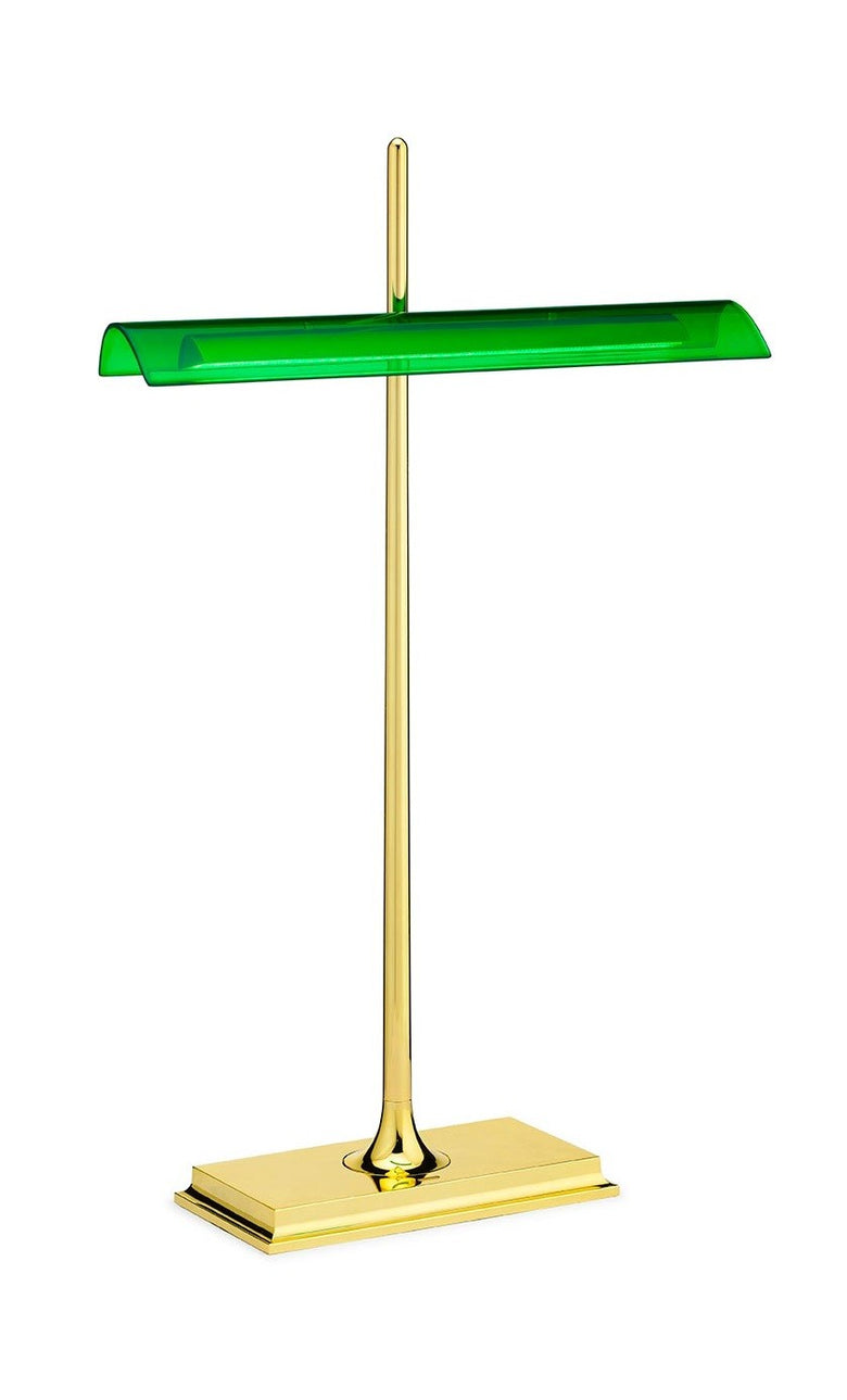 Flos Goldman Lampada Da scrivania Ottone verde con sensore spenta, dettaglio del corpo lampada e dei materiali