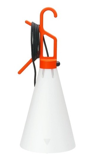 Flos Mayday Lampada multiuso arancio per interni con cavo spenta, dettaglio del corpo lampada e dei materiali