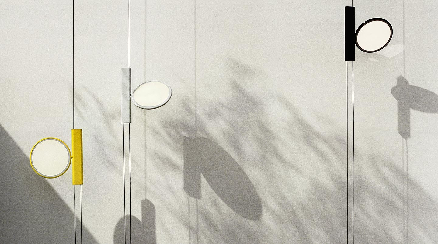 Flos Ok Lampada sospesa da interno Giallo spenta, dettaglio del corpo lampada e dei materiali