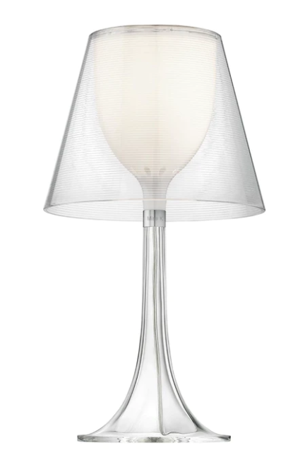 Flos Miss K Lampada da tavolo trasparente a luce diffusa spenta, dettaglio del corpo lampada e dei materiali