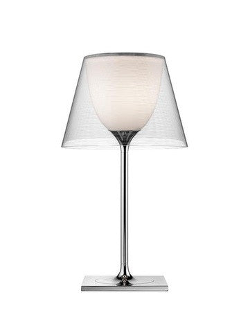Flos Ktribe Table 1 Lampada Da Tavolo Trasparente in policarbonato accesa in ambiente, design e diffusione della luce