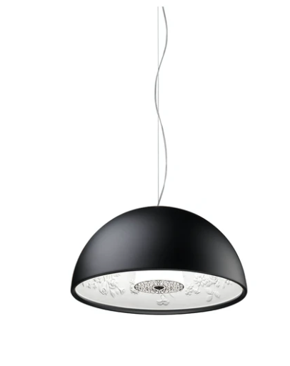 Flos Skygarden Small Lampada 40 cm sospesa Nero Opaco accesa in ambiente, design e diffusione della luce