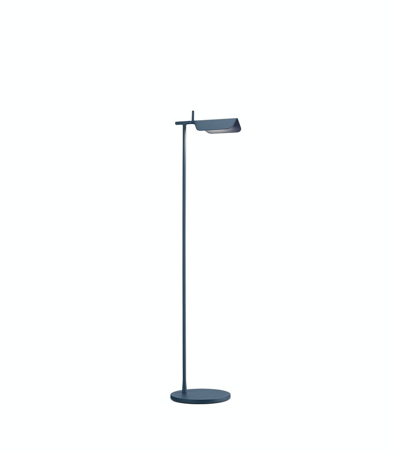 Flos Tab Floor Lampada a pavimento Blue Matt orientabile, vista posteriore con attacco elettrico
