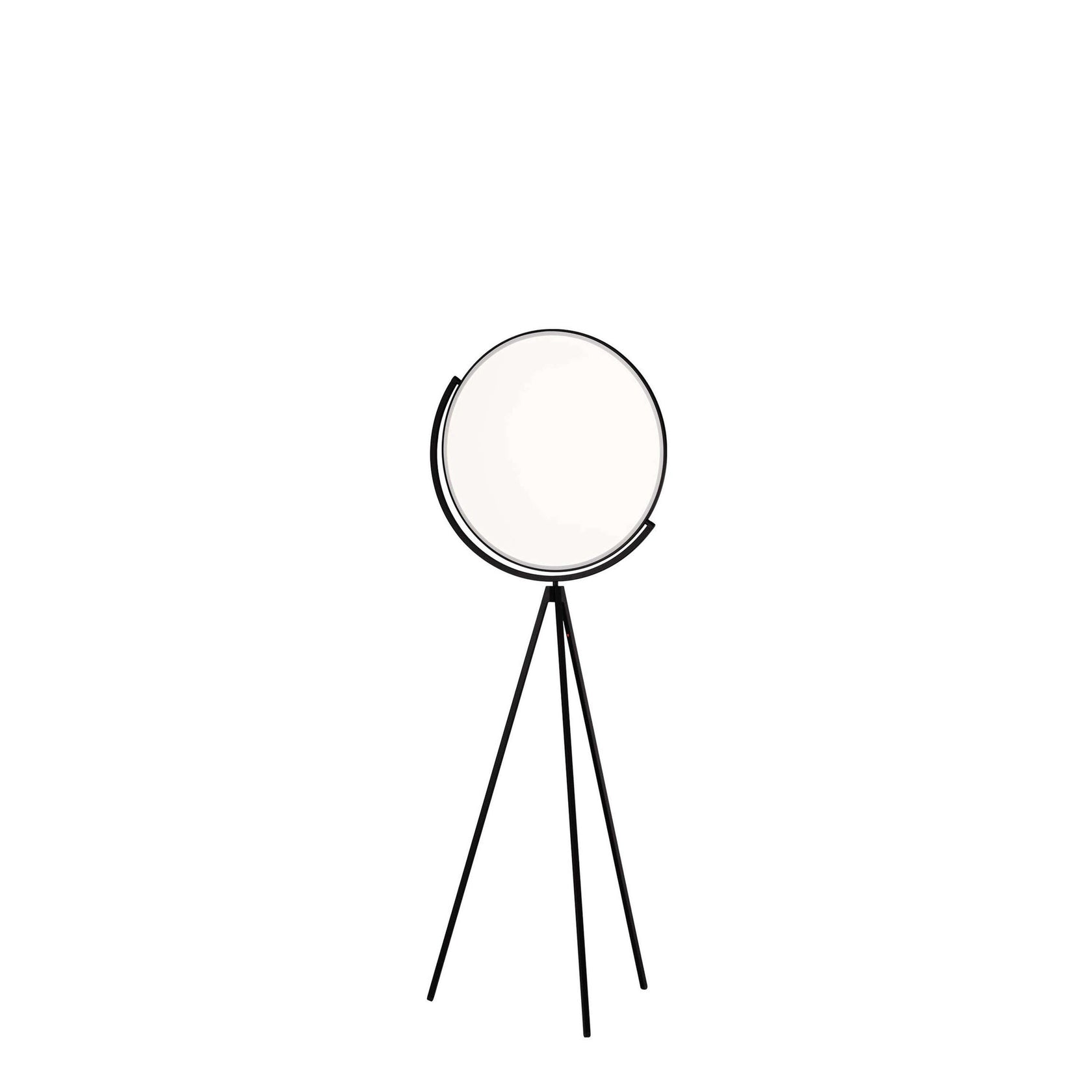 Flos Superloon Lampada da pavimento orientabile nero accesa in ambiente, design e diffusione della luce