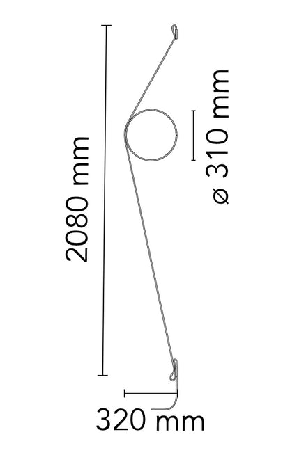 Flos Wirering Lampada da parete H.208 cm a luce indiretta con dimmer e cavo grigio/Anello Nero