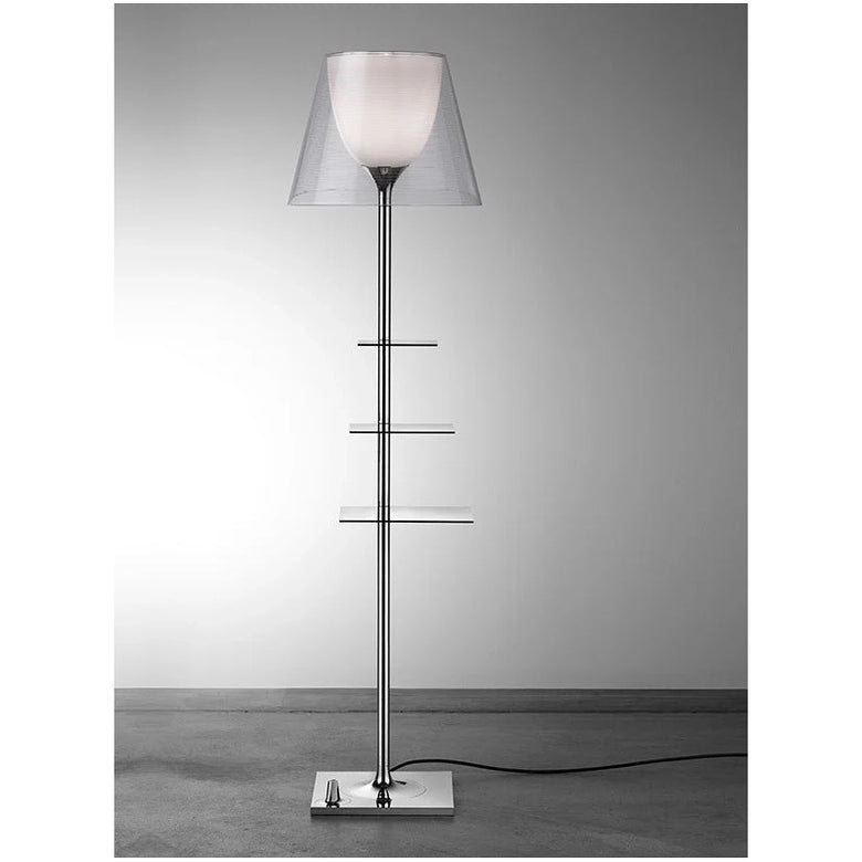 Flos Bibliotheque Nationale Lampada portaoggetti a in acciaio inox e lucido accesa in ambiente, design e diffusione della...