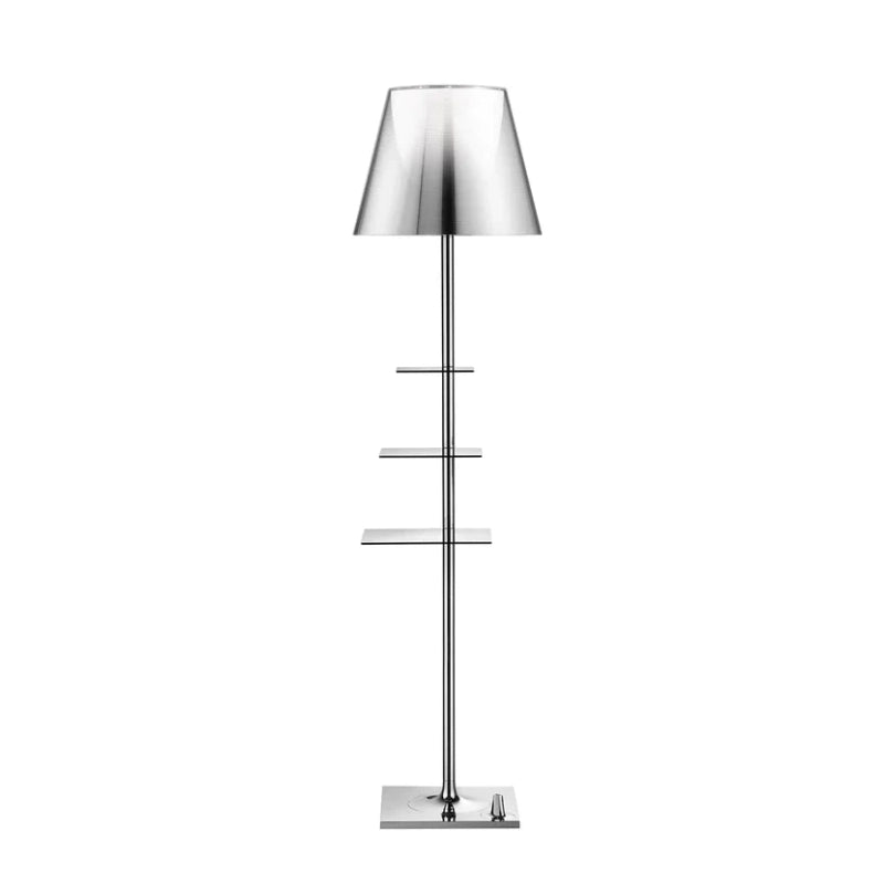 Flos Bibliotheque Nationale Lampada portaoggetti a in acciaio inox e lucido accesa in ambiente, design e diffusione della...