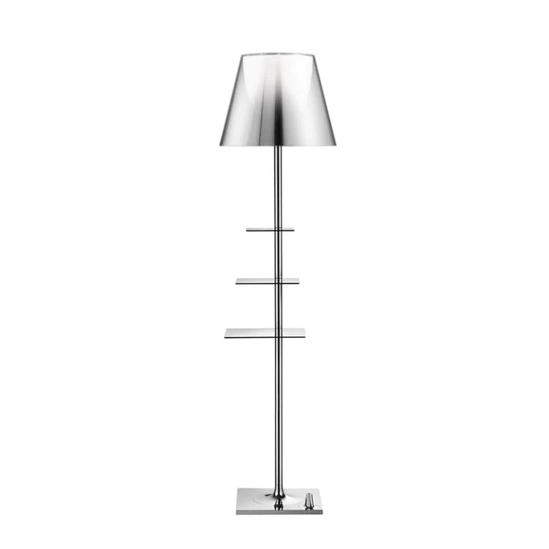 Flos Bibliotheque Nationale Lampada portaoggetti a in acciaio inox e lucido accesa in ambiente, design e diffusione della...