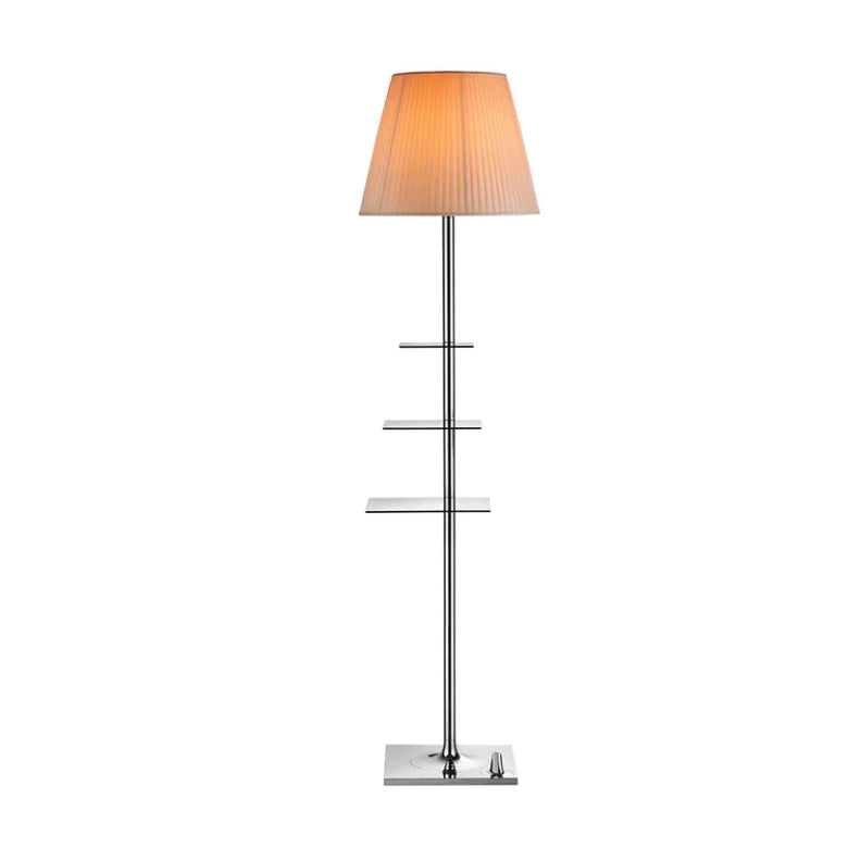 Flos Bibliotheque Nationale Lampada portaoggetti a in acciaio inox e lucido accesa in ambiente, design e diffusione della...