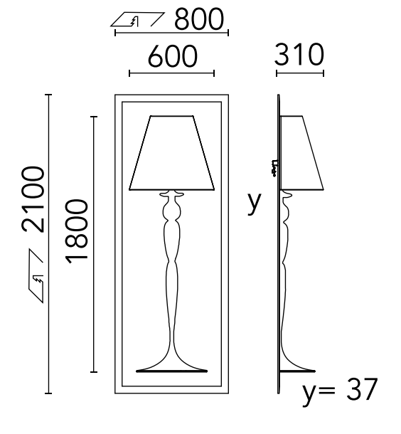 Flos Abajourd hui Large Lampada da incasso Parete per Cartongesso, vista posteriore con attacco elettrico