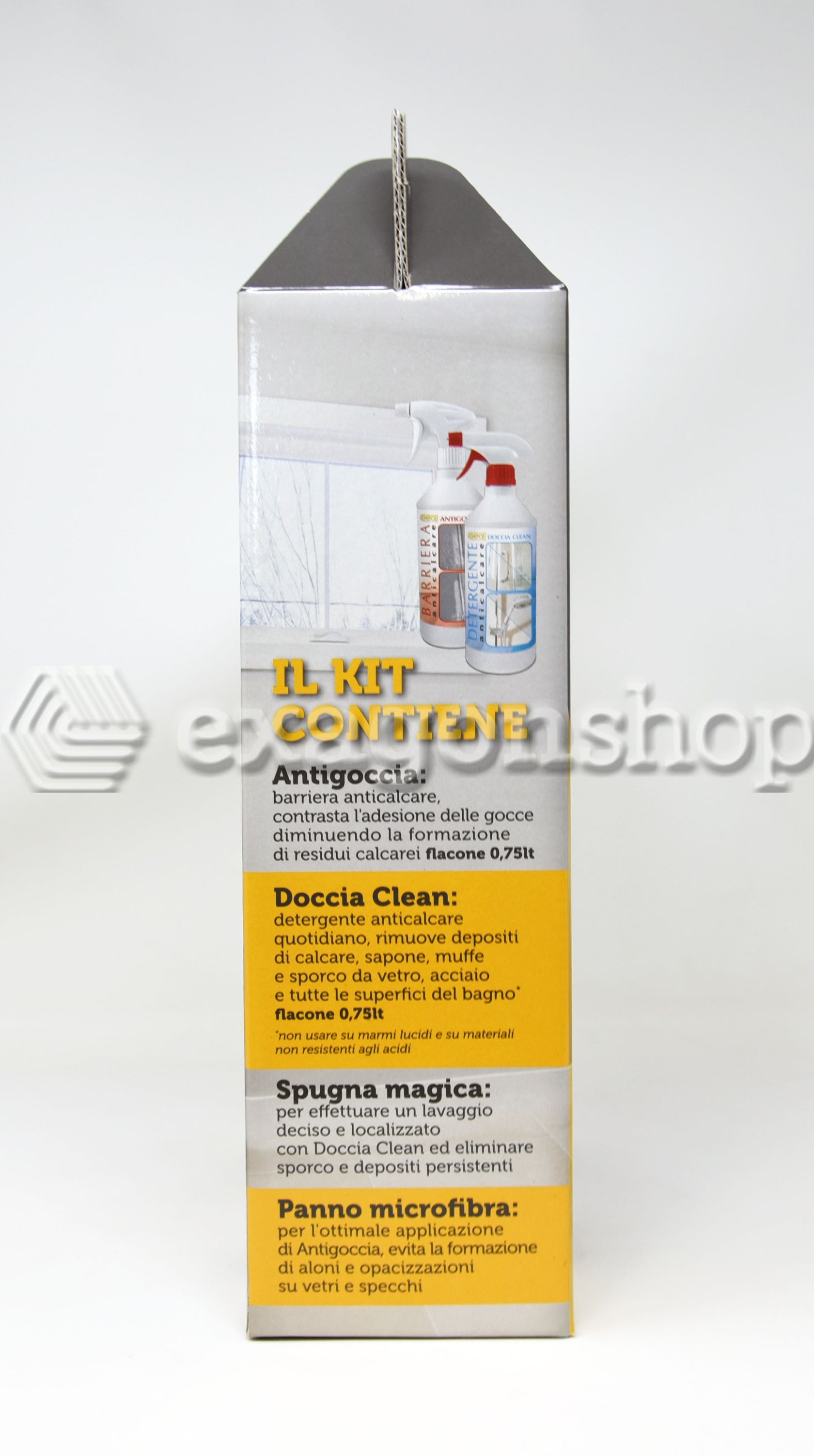 Kit Doccia Detergente Anticalcare E Barriera Antigoccia per montato a parete, vista del design e della finitura - Geal