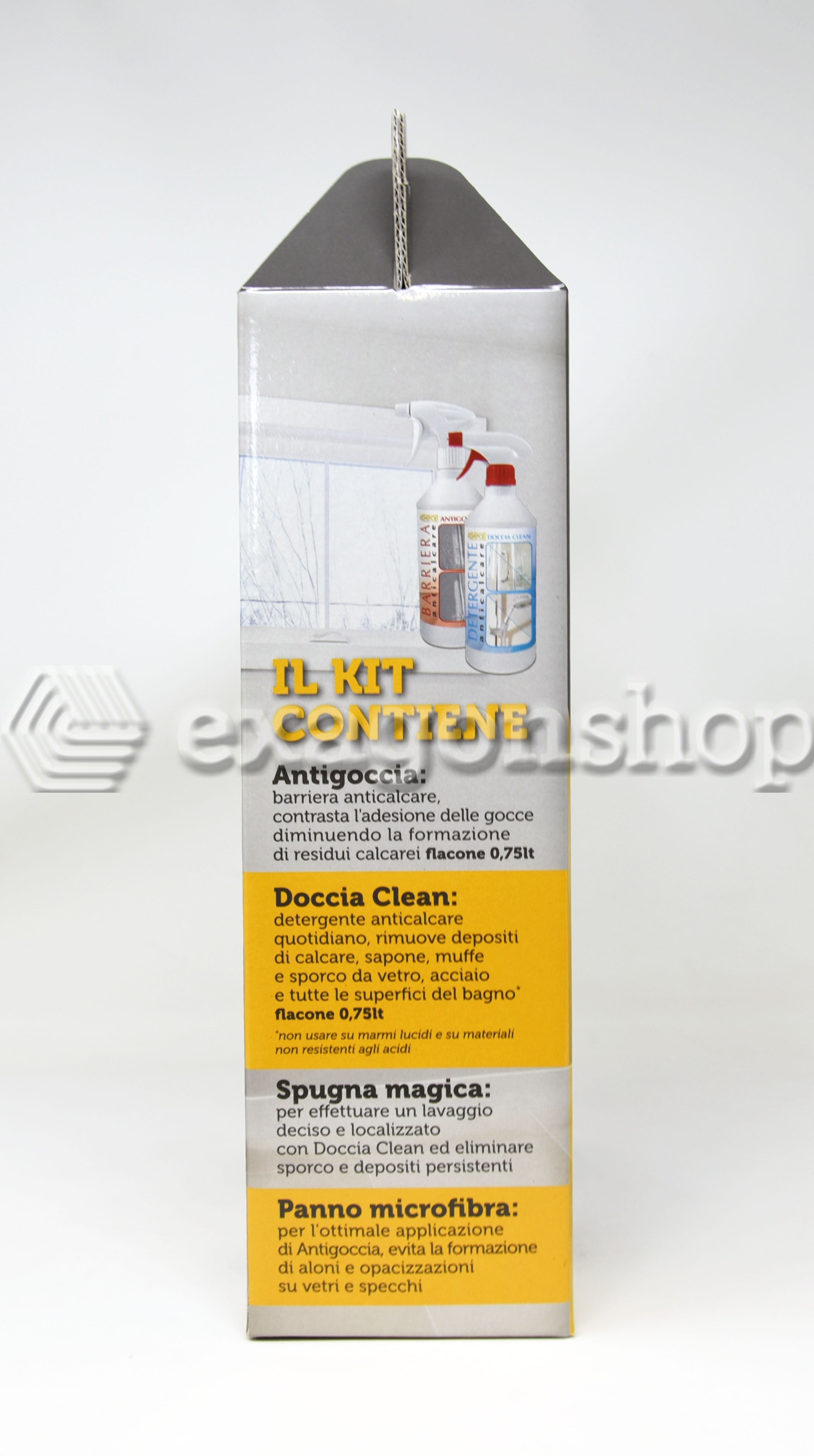 Kit Doccia Detergente Anticalcare E Barriera Antigoccia per montato a parete, vista del design e della finitura - Geal