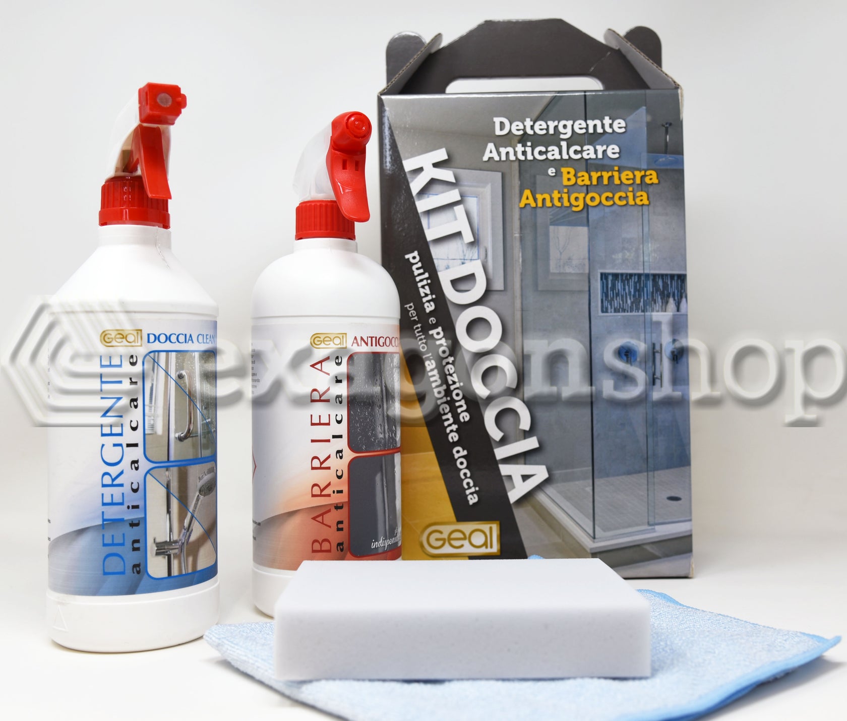 Kit Doccia Detergente Anticalcare E Barriera Antigoccia per montato a parete, vista del design e della finitura - Geal