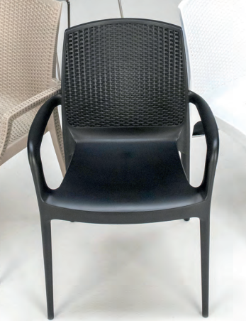 Sedia da esterno antracite effetto Rattan con braccioli, dettaglio ravvicinato dei materiali - Exagonshop