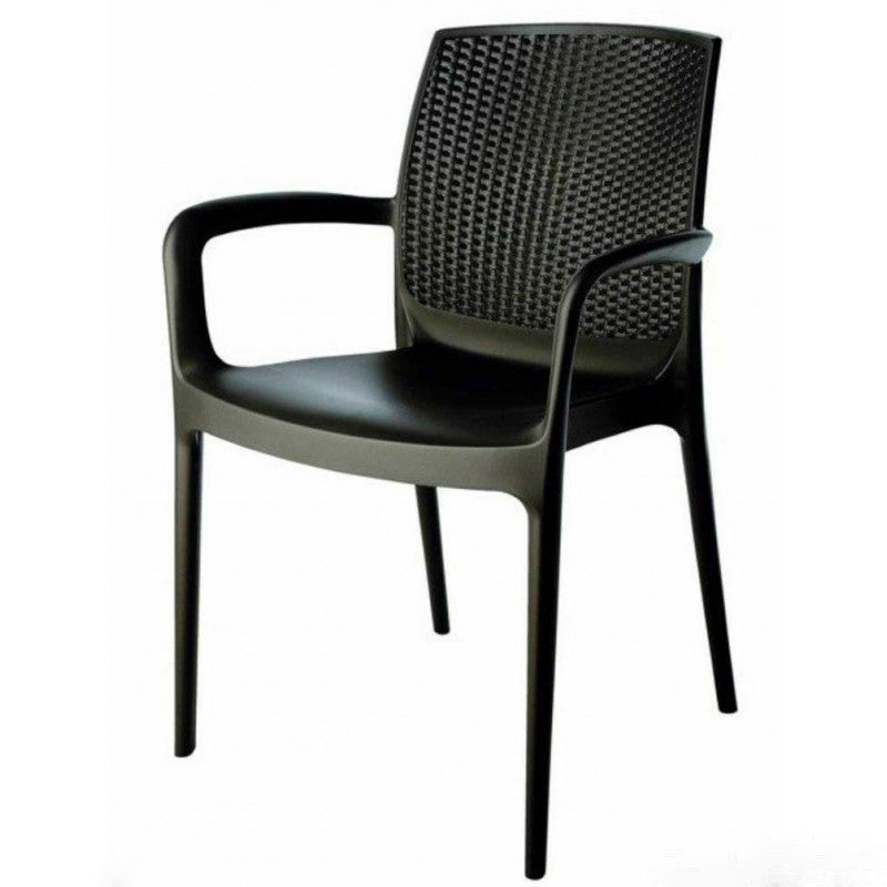 Sedia da esterno antracite effetto Rattan con braccioli, vista laterale della struttura e del profilo - Exagonshop