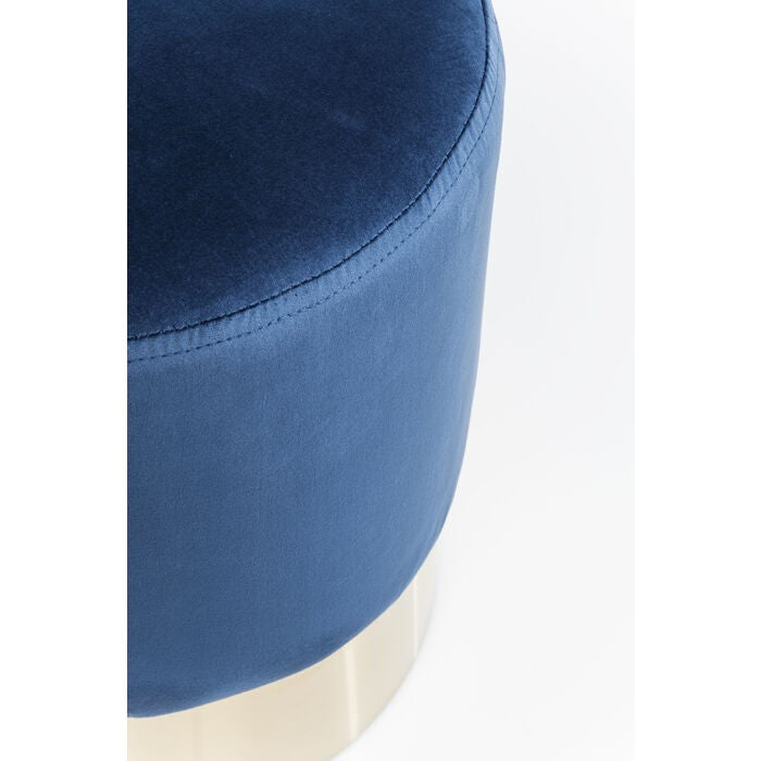 Cherry pouf 35 cm effetto velluto blu glamour con fascia, dettaglio ravvicinato dei materiali - Exagonshop