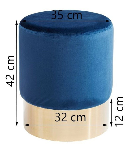 Cherry pouf 35 cm effetto velluto blu glamour con fascia ambientato in spazio living con arredi coordinati - Exagonshop
