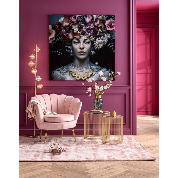 Water Lily Poltrona design Glamour con gambe acciaio e tessuto imbottito Rosa