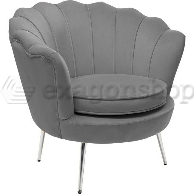 Water Lily Poltrona design grigio con gambe acciaio, vista laterale della struttura e del profilo - Exagonshop