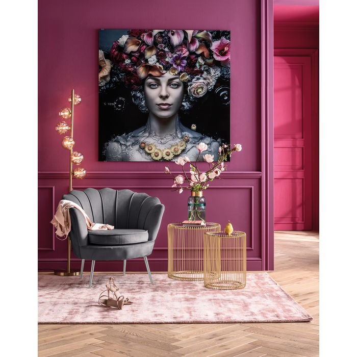 Water Lily Poltrona design grigio con gambe acciaio, dettaglio ravvicinato dei materiali - Exagonshop