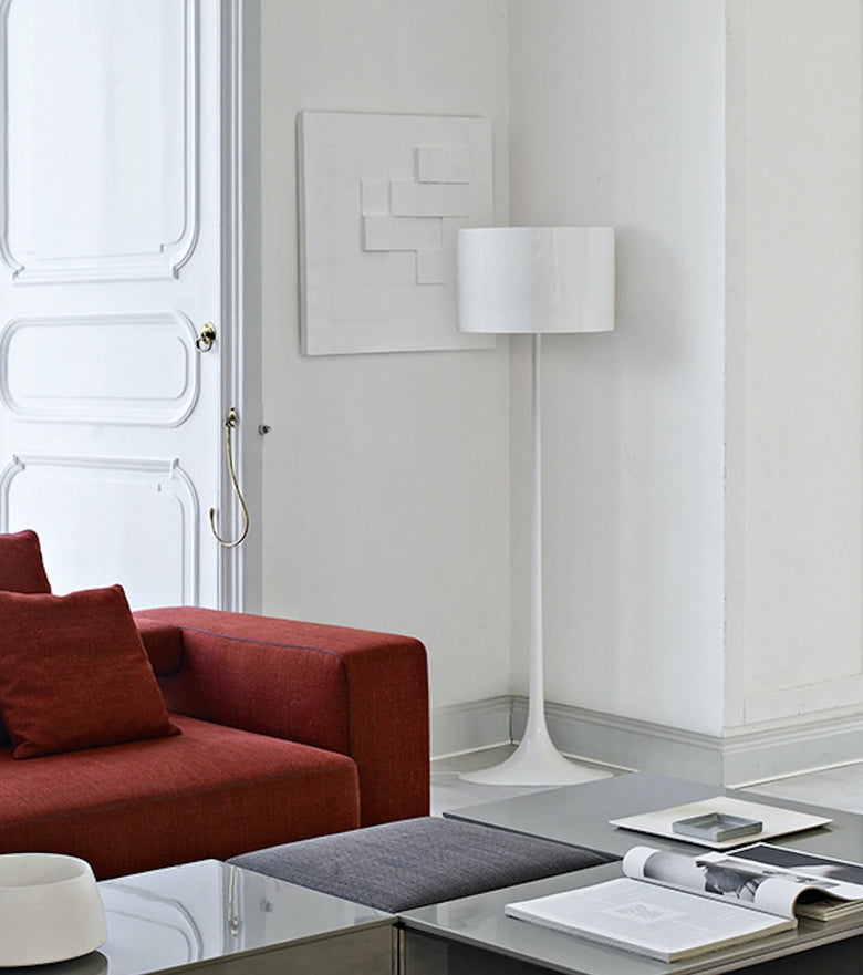 Flos Spun Light Floor Lampada a pavimento Bianco lucido, particolare del diffusore luminoso