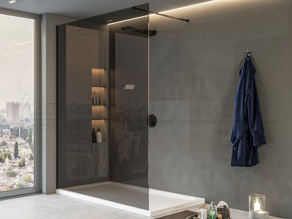 Walk in parete doccia fissa 120 cm H 200 spessore 8 mm in cristallo fume profili nero opaco Genio