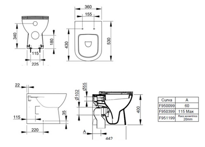 Coppia sanitari filo muro wc a cacciata con brida e bidet bianco Dolomite Gemma 2