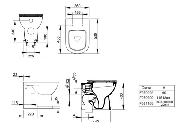 Coppia sanitari filo muro wc a cacciata con brida e bidet bianco Dolomite Gemma 2