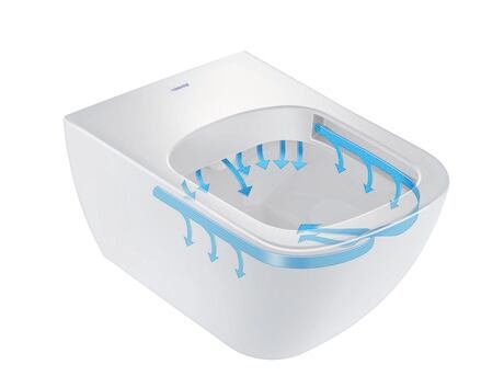 Wc Sospeso Senza Brida a cacciata senza sedile Bianco Happy, vista frontale su sfondo bianco