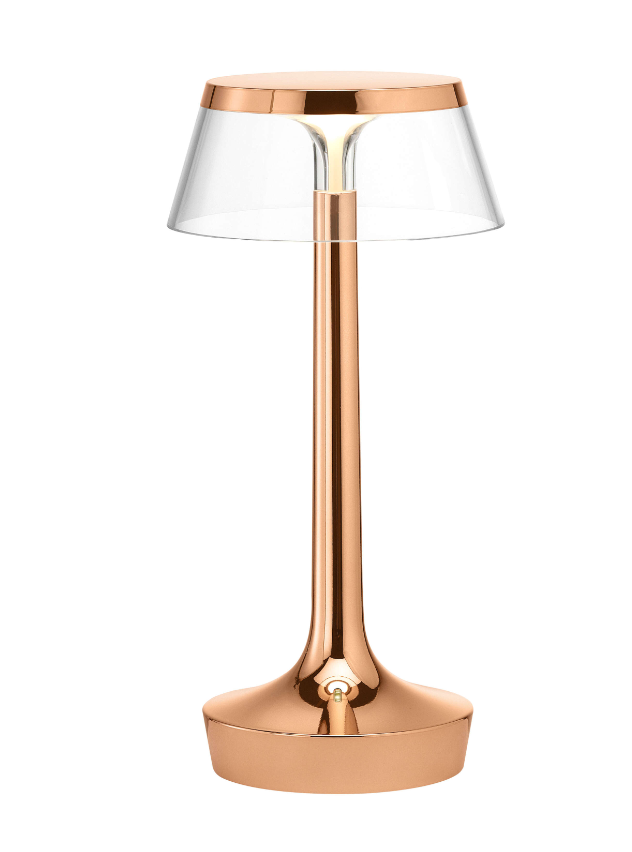 Flos Bon Jour Unplugged Lampada da tavolo ricaricabile spenta, dettaglio del corpo lampada e dei materiali