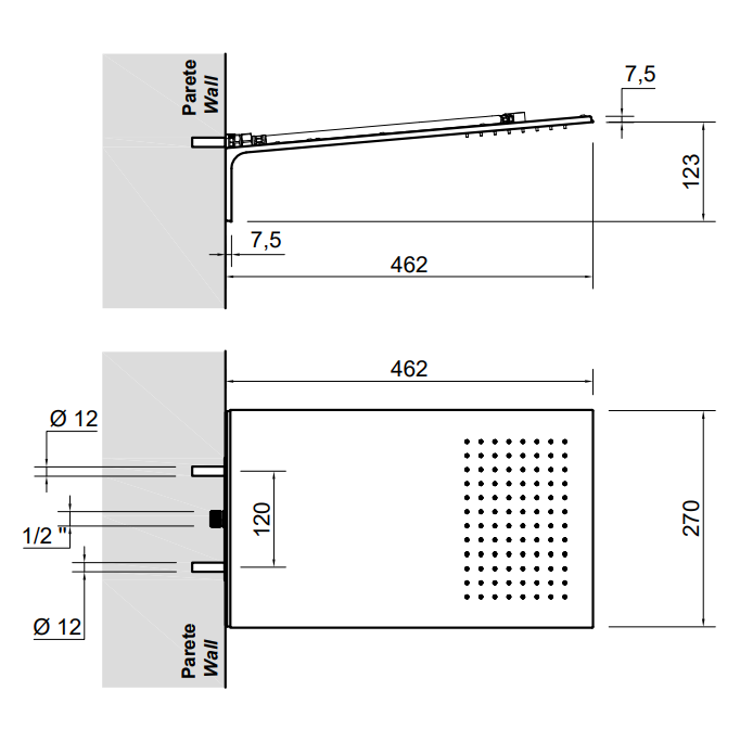 Antonio Lupi Mezzavela Soffione 27x50 A Muro Acciaio Inox Acciaio Satin, componenti inclusi smontati: corpo incasso...