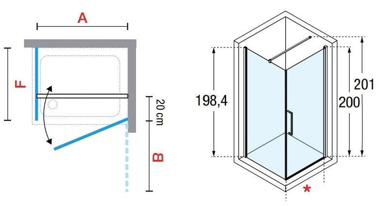 Novellini Young G+F Box doccia 90x70 battente vetro 6 mm H Cromo Lucido installato in bagno moderno con ante in vetro...