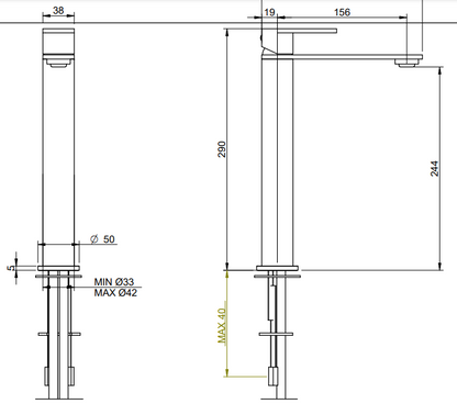 Treemme 3.6 IT9A18ISTSZZ miscelatore lavabo alto 246 mm inox satinato