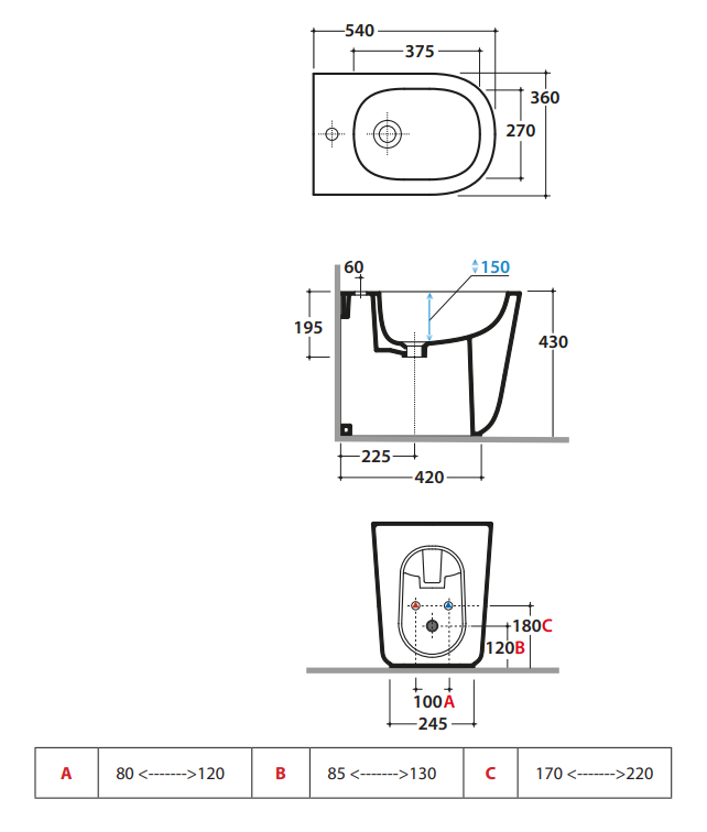Globo Lalita Bidet Filo Parete A Pavimento In Ceramica 00 Bianco visto dall'alto con scarico e interno visibili...