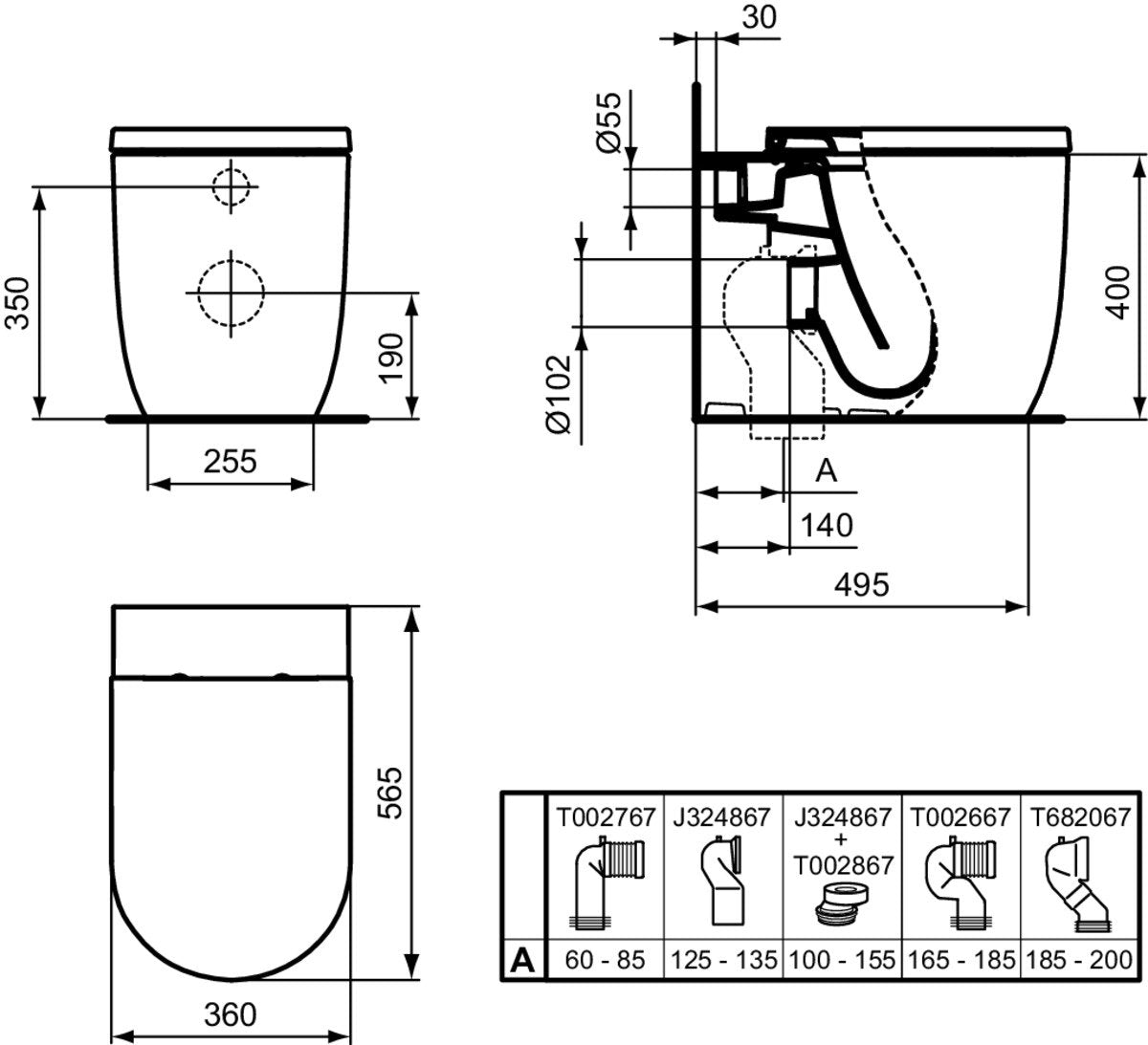 Ideal standard blend curve t375101 vaso a terra universale 00 Bianco ambientato su piano bagno con accessori