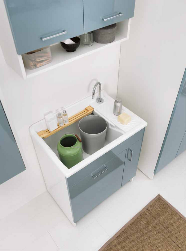 Colavene Lindo mobile lavatoio 75x50 con cesto portabiancheria tavola lavapanni in legno celeste