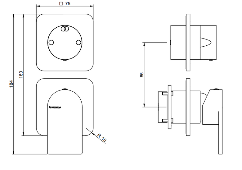 Treemme Ran RWIT22C2CC01 miscelatore doccia monocomando con Cromo Lucido, componenti inclusi smontati: corpo incasso...