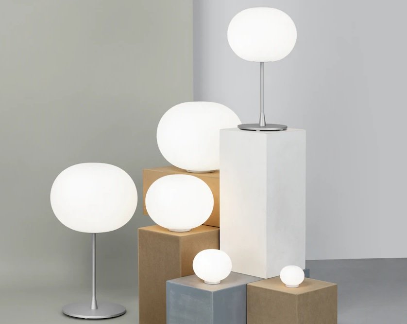 FLOS Glo-ball Zero Switch Lampada da tavolo 19 cm a bianco, particolare del diffusore luminoso