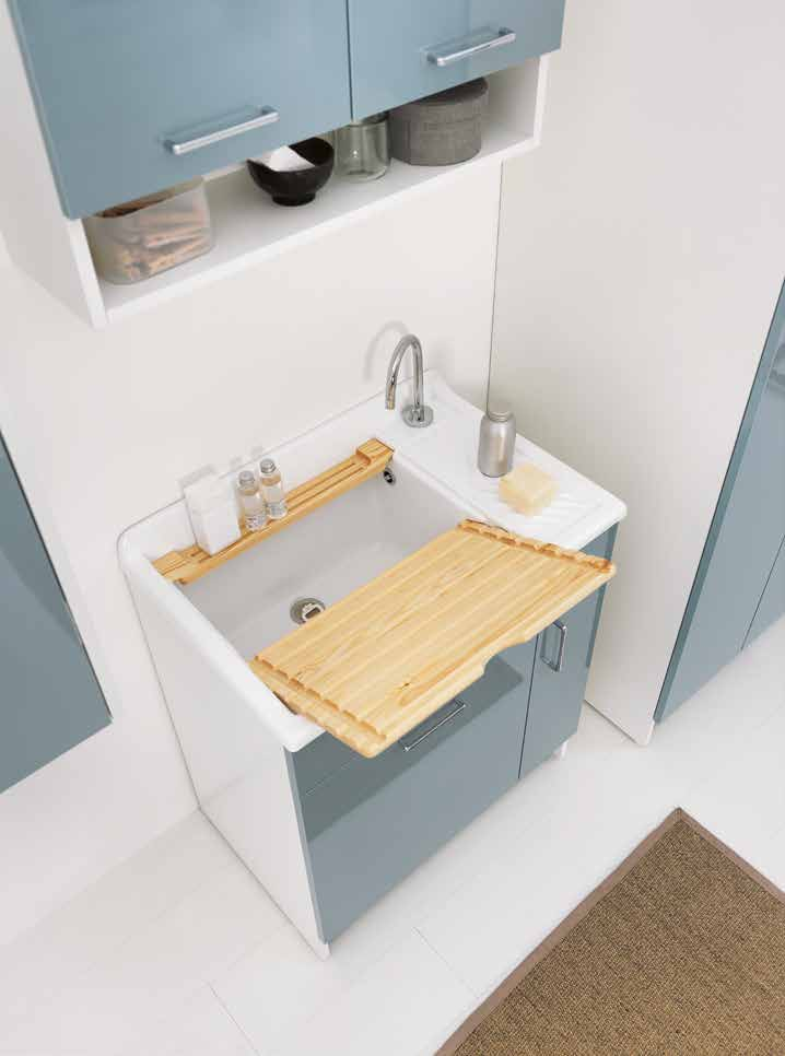 Colavene Lindo lavatoio 75x50 celeste con portabiancheria e, dettaglio della doccetta estraibile
