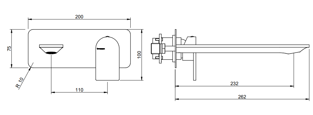 Treemme Ran RWIT22A6CC01 miscelatore lavabo incasso senza Cromo Lucido, vista laterale del profilo e della forma...