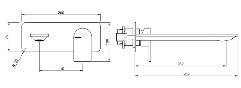 Treemme Ran RWIT22A6CC01 miscelatore lavabo incasso senza Cromo Lucido, vista laterale del profilo e della forma...