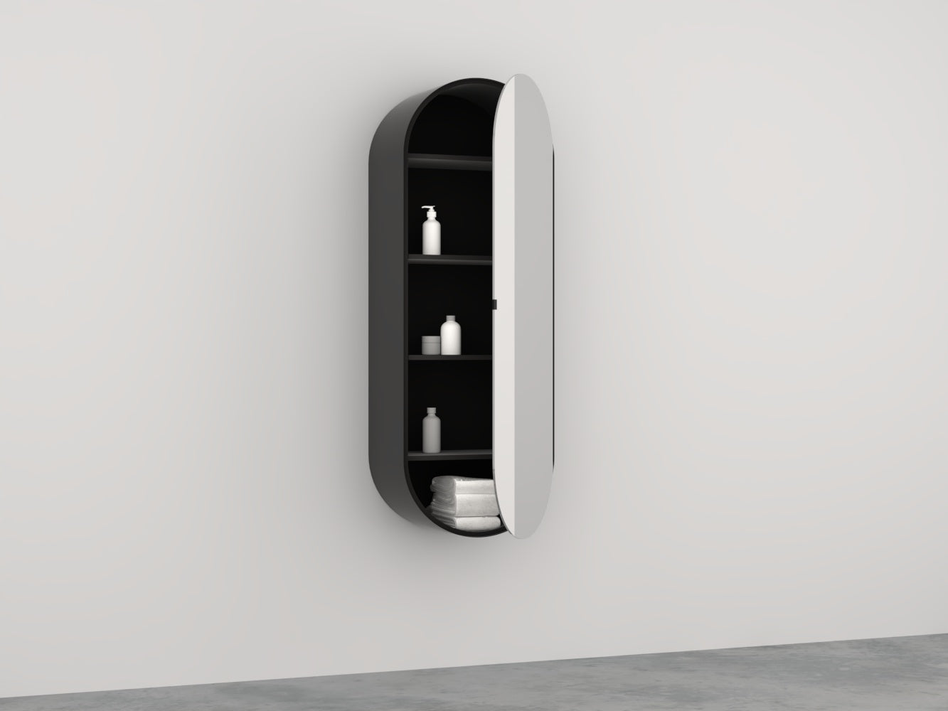 Cielo Arcadia Elio Specchio 50x145 Con Contenitore Nero Opaco con lavabo e rubinetteria, vista frontale su sfondo neutro
